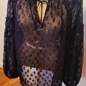 Chic Black Polka Dot Sheer Women's Blouse